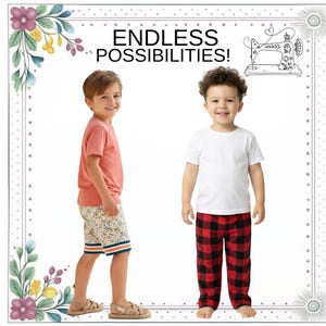 Cartamodello per pantaloni, pantaloncini, pigiama e pantaloni da casa per bambini. Progetto di cucito fai-da-te per bambini piccoli. Download immediato in formato PDF. Trevor immagine 6