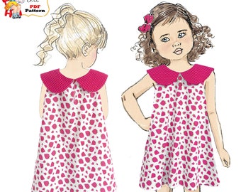 Girls Peter Pan Collar Dress, PDF Sewing Pattern. Toddler & girls sizes 2-8. Instant Download. Charlotte