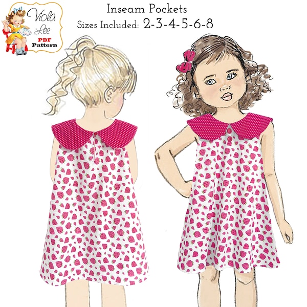 Girls Peter Pan Collar Dress, PDF Sewing Pattern. Toddler & girls sizes 2-8. Instant Download. Charlotte