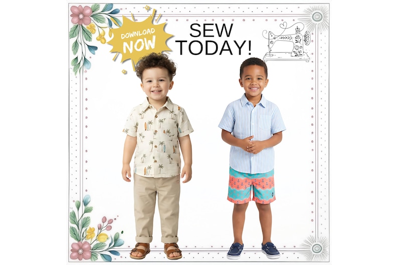 Cartamodello per pantaloni, pantaloncini, pigiama e pantaloni da casa per bambini. Progetto di cucito fai-da-te per bambini piccoli. Download immediato in formato PDF. Trevor immagine 3