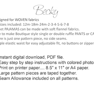 Girl's Ruffle Pants PDF Sewing Pattern. Single or Double Ruffles. Sizes included 12m-8 Becky image 2