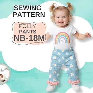 Easy Baby Ruffle Pants PDF Sewing Pattern. Infant sizes NB to 18mo. Digital Instant Download. Polly
