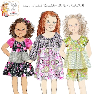 Girls Peasant Dress/Top PDF Sewing Pattern. Short & long Sleeve Options. Instant Download Digital Pattern. Olivia