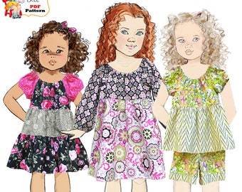 Girls Peasant Dress/Top PDF Sewing Pattern. Short & long Sleeve Options. Instant Download Digital Pattern. Olivia