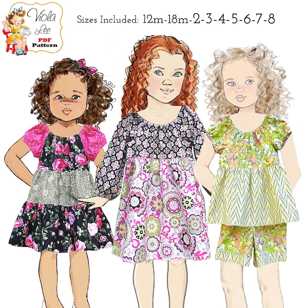 Girls Peasant Dress/Top PDF Sewing Pattern. Short & long Sleeve Options. Instant Download Digital Pattern. Olivia
