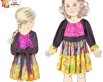 Girls Dress with Short or Long Sleeves Sewing Pattern. PDF Digital Instant Download. Darlene