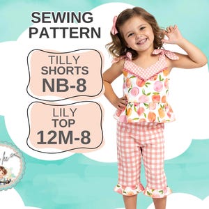 Girls Crop Top & Ruffle Shorts/Capris Pattern SET.  Kids Easy DIY Sewing Project. 12m-8. PDF Instant Download. Lacy Tilly