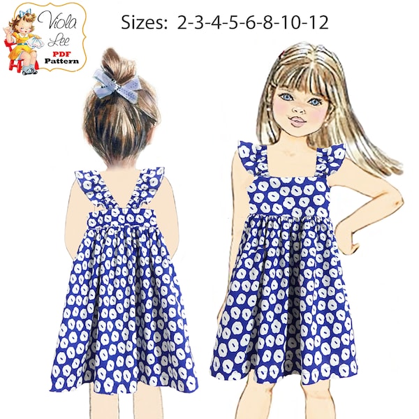 Girls Dress PDF sewing pattern. Sizes 2-12.  Easy toddler dress with Optional flutter sleeves. Girls Gift. Pattern for children. Kinsley