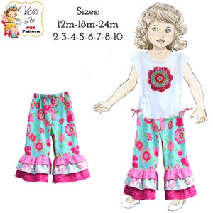 Boutique Ruffle Pants PDF Sewing Pattern. 1, 2 or 3 Ruffles. Digital Instant Download. Emma image 1