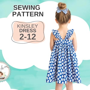 Meisjesjurk pdf-naaipatroon. Maten 2-12.  Makkelijke peuterjurk met optionele fladdermouwen. Meisjes cadeau. Patroon voor kinderen. Kinsley