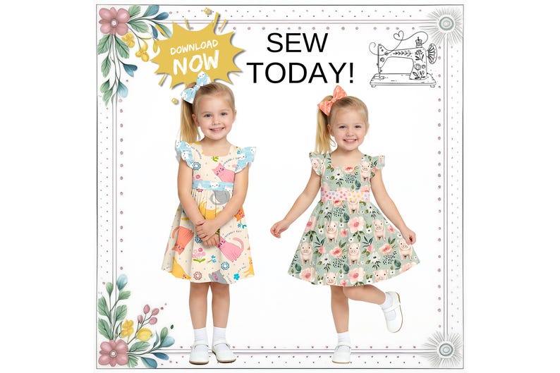 Sleeveless Dress Pattern for Girls, PDF Sewing Pattern, Sizes 12m-8, Toddler, Little Girl Flutter Sleeve Dress. Danie image 3