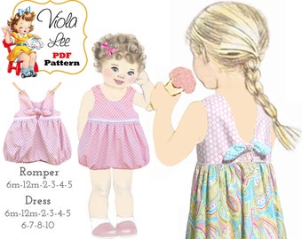 Easy Girls Bubble Romper & MATCHING Girls Dress PDF Sewing Pattern. Instant Digital Download. Sallie