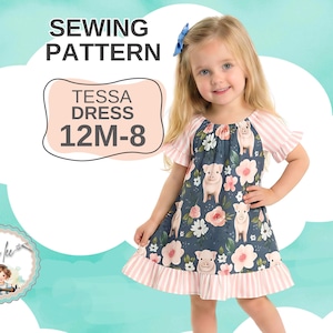 Cottagecore Style Girls Dress -Top PDF Sewing Pattern with Long or Short Sleeves In Sizes 12m to 10. Instant Download. Tessa