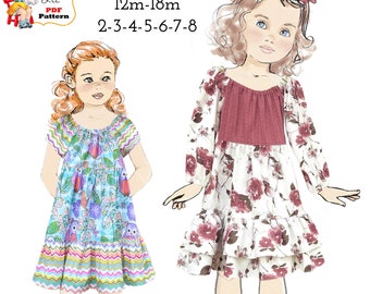 Classic Girls Peasant Dress PDF Sewing Pattern. Short & Long Sleeves. Digital Instant Download.  Beatrice