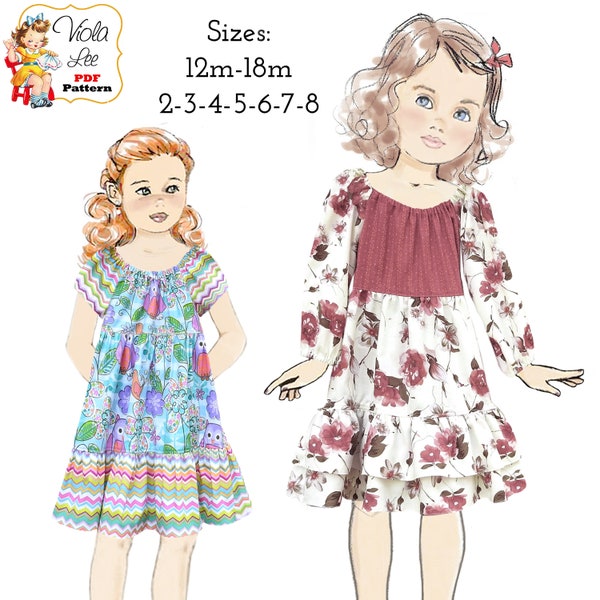 Classic Girls Peasant Dress PDF Sewing Pattern. Short & Long Sleeves. Digital Instant Download.  Beatrice