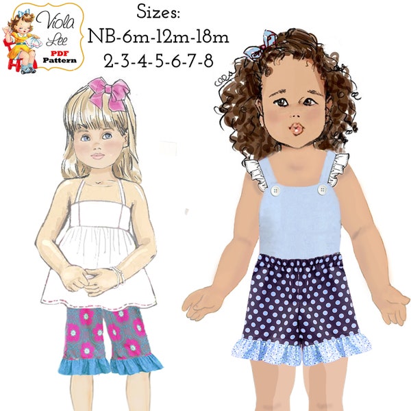 Ruffle Shorts & Capris PDF Sewing Pattern. Baby, Toddler, Girl's sizes. Instant Digital Download, Tilly