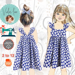 Girls Dress PDF sewing pattern. Sizes 2-12.  Easy toddler dress with Optional flutter sleeves. Girls Gift. Pattern for children. Kinsley