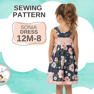 Girls Razor Back Yoke Dress PDF Sewing Pattern. Top Pattern included. Instant Download. Sonia
