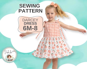 Patrón de costura fácil para vestido con volantes escalonados (PDF). Top para niña pequeña. Funda de almohada clásica, talla 6-8. Descarga digital instantánea. Darcey.