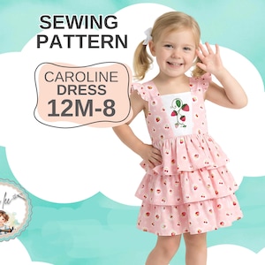 Sewing Pattern for Girls Dress with Open Back. Sizes 12m-8. PDF Digital Instant Download. Caroline