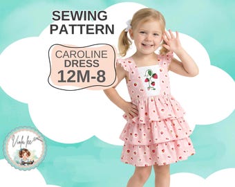 Patrón de costura para vestido de niña con espalda abierta. Tallas 12-8. Descarga digital instantánea en PDF. Caroline
