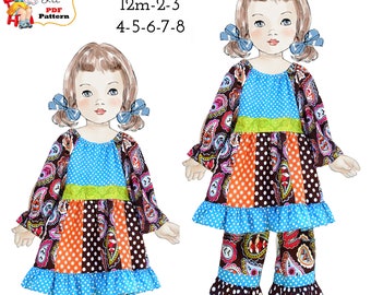 PDF Sewing Pattern SET. Peasant Dress-Top & Ruffle Pants. Instant Download. Harper-Nina