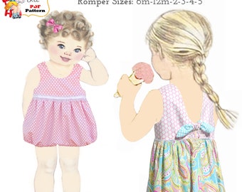 Girls Dress & MATCHING Baby Romper PDF Sewing Pattern. Instant Download.  Sallie