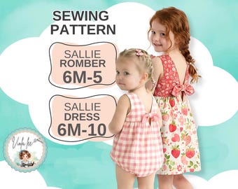 Baby Bubble Romper & Big Sister Summer Dress PDF Sewing Pattern. Instant Digital Download. Sallie