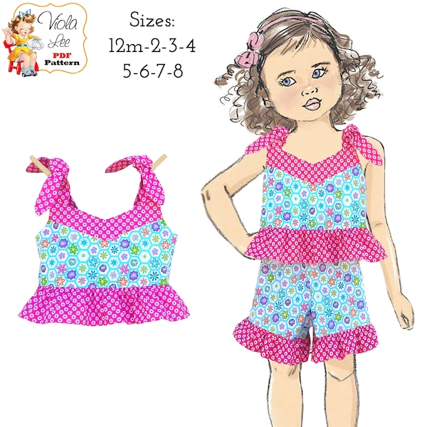 Pattern BUNDLE, Crop Top & Ruffle Shorts. 2 PDF Sewing Patterns.  Instant Download Lacy Tilly
