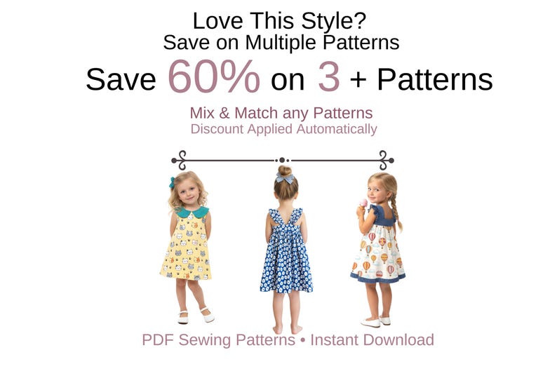 Girls Flutter Sleeve Open Back Sundress PDF Sewing Pattern. Simple, Ruffle and Band Hem Options. Toddler sizes. Instant Download, Willow image 2