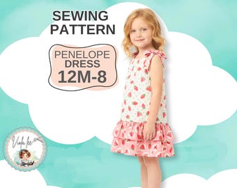Patrón de costura en PDF para vestido de verano con funda de almohada para niña. Descarga digital instantánea. Tallas 12-8. Penélope