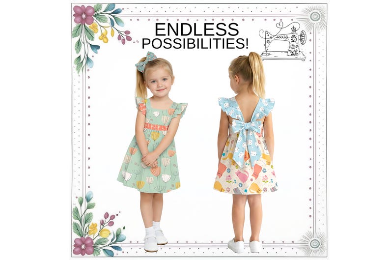 Sleeveless Dress Pattern for Girls, PDF Sewing Pattern, Sizes 12m-8, Toddler, Little Girl Flutter Sleeve Dress. Danie image 6