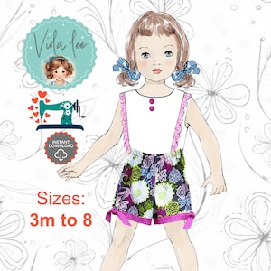Shorts Sewing Pattern for Girls, Infants & Toddlers, Sizes 3m to 8. Kids Summer Clothes. Instant PDF Digital Download.  Abby
