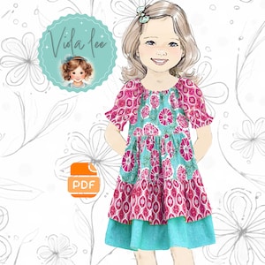 Easy Classic Vintage Boho Peasant Dress PDF Sewing Pattern for Girls. Instant Download. Leatha