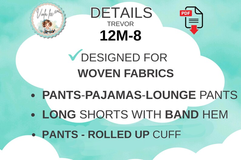 Boys Pants and Shorts Sewing pattern, Girls or Boys Lounge Pajama Pants. PDF Digital Sewing Pattern. Instant Download. Trevor image 11