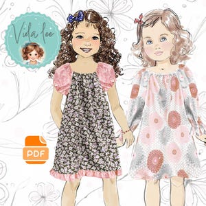 Girls Long Sleeve Dress PDF Sewing Pattern and Short Sleeve Toddler Dress and Girls Sizes 12m to 10. Instant Digital Download.  Tessa