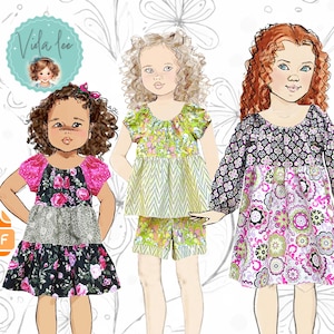 Girls Peasant Dress/Top PDF Sewing Pattern. Short and long Sleeve Options in Girls & Toddler sizes. Instant Digital Download Olivia