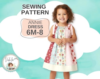 Patrón de costura en PDF para vestido de verano con funda de almohada para niña. Perfecto para retales y fat quarters. Descarga digital instantánea. Tela tejida. Annie