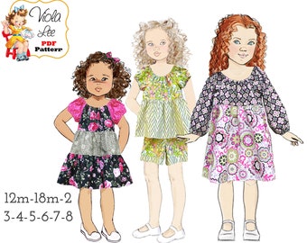 Girls Peasant Dress PDF Sewing Pattern. Girls Peasant Top and Short & long Sleeve Options. Instant Download. Sizes 12m-8. Olivia