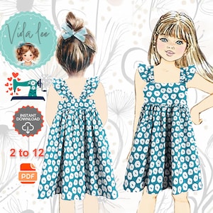 Girls Dress PDF sewing pattern. Sizes 2-12.  Easy toddler dress with Optional flutter sleeves. Girls Gift. Pattern for children. Kinsley