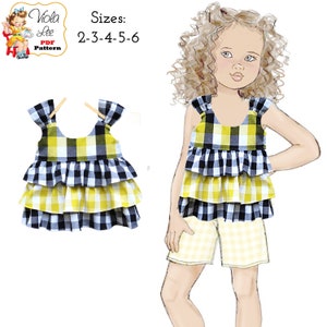 Girls Layered Ruffled Summer Top PDF Sewing Pattern. Instant Download. Nancie image 1