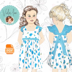 Sleeveless Dress for Girls, PDF Sewing Pattern, Sizes 12m-8, Toddler, Little Girl Flutter Sleeve Flower Girl Dress with Open Back. Danie