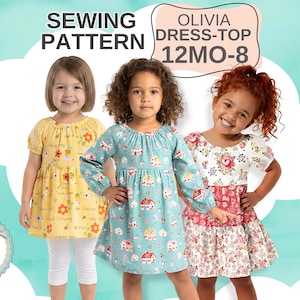 Patron de couture PDF pour robe paysanne à volants pour fille. Manches courtes ou longues. Téléchargement numérique instantané. Olivia