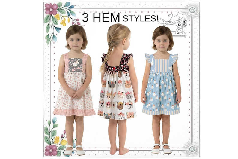 Girls Flutter Sleeve Open Back Sundress PDF Sewing Pattern. Simple, Ruffle and Band Hem Options. Toddler sizes. Instant Download, Willow image 5