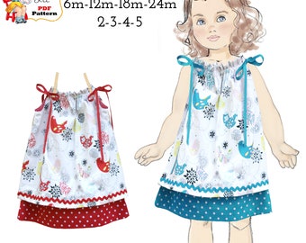 Girl's Quick Easy Pillowcase Dress with Double Layers. PDF Sewing Pattern.  Instant Digital Download. Sierra