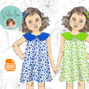 Girls Summer Dress PDF Sewing Pattern With Peter Pan Collar, Summer Dress in Toddler Dress & Girls Dress sizes. Instant Download. Charlotte