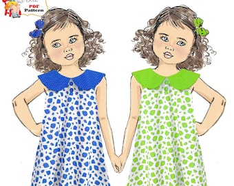 PDF Sewing Pattern for Peter Pan Collar Girls Summer Dress in Toddler Dress & Girls Dress sizes. Instant Download. Charlotte