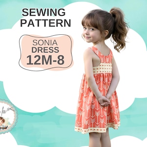 Girls Sewing Pattern, Racer Back Dress & Top. Digital PDF Instant Download, Sonia