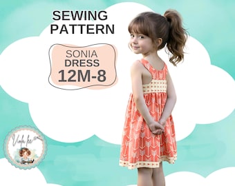 Patrón de costura para niña: vestido y top con espalda nadadora. Descarga instantánea en PDF digital, Sonia