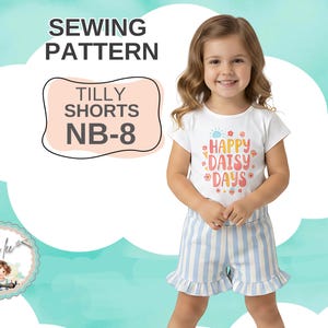 Girls Ruffle Shorts PDF Sewing Pattern. Includes sizes NB-8. Instant Digital Download, Tilly